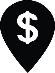 Dollar sign location marker simple black icon representing financial destination or money point of interest