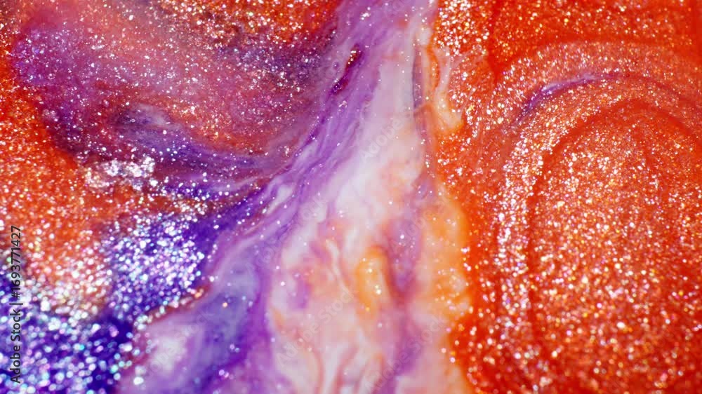 Poster colorful ink with glitters in motion with marble and fractal patterns. - closeup, abstract