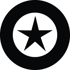 Bold black star centered within a white circle surrounded by a thick black ring iconic symbol graphic design element