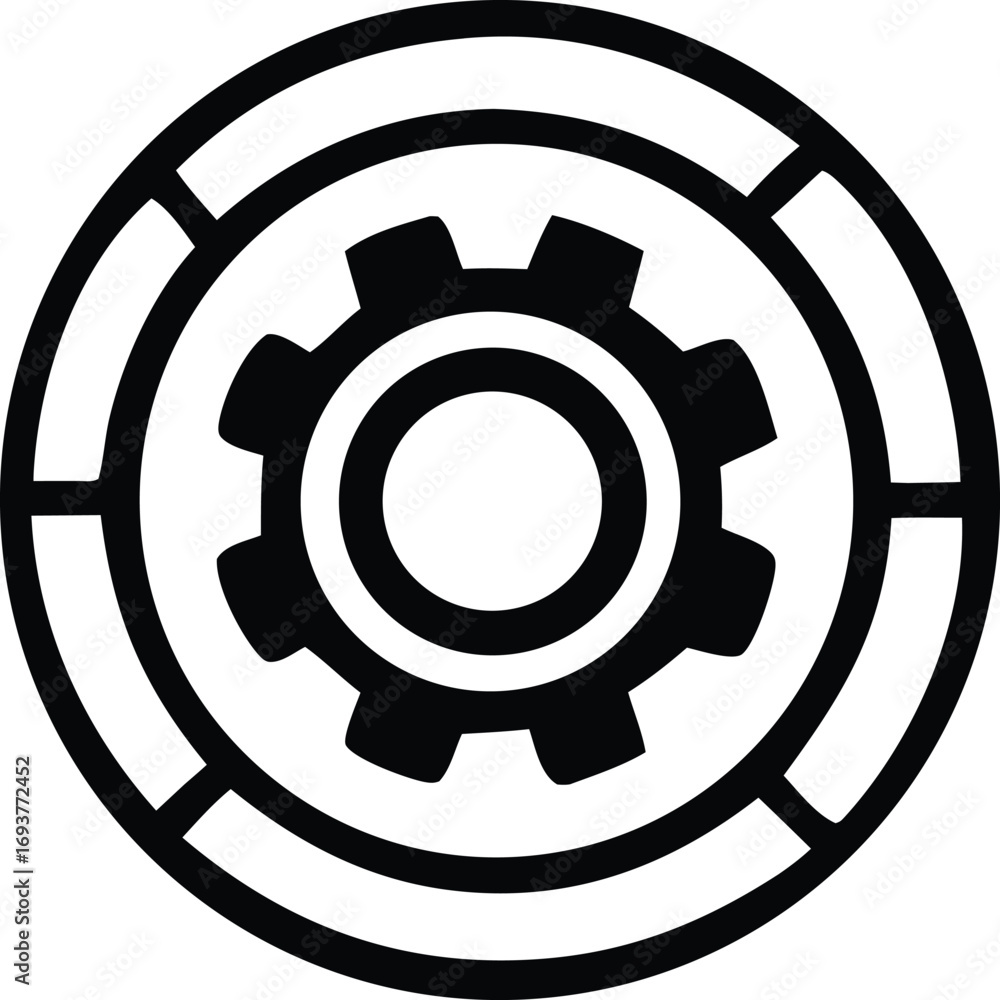 Poster abstract mechanical gear within concentric circles symbolizing precision engineering industry techno