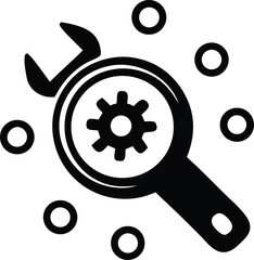 Wrench and gear icon representing technical support and mechanical engineering solutions