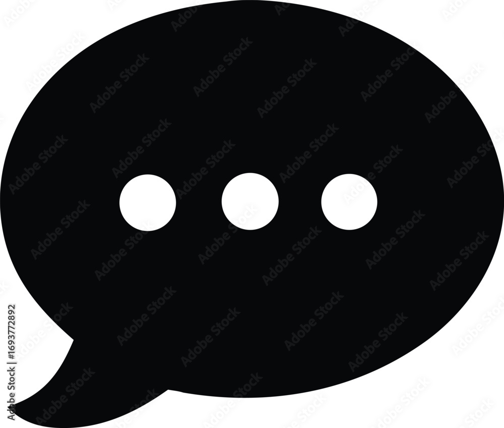Aufkleber simple black speech bubble icon with three white dots representing ongoing conversation communicatio