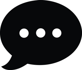 Simple black speech bubble icon with three white dots representing ongoing conversation communication or thought process for digital applications