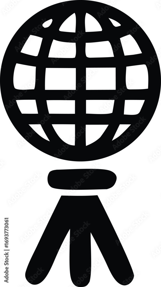 Poster stylized globe on tripod icon symbol represents global reach and information broadcast technology an