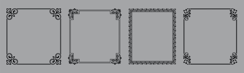 Set of decorative frames Elegant vector element for design in Eastern style, place for text. Floral black and gray borders. Lace illustration for invitations and greeting cards