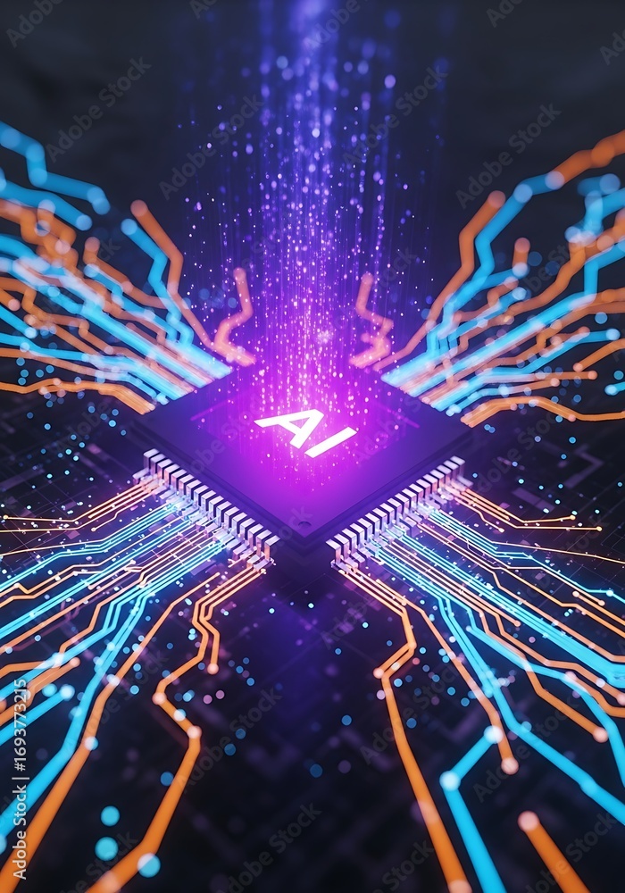 Poster abstract digital network flow data processing energy glowing circuits futuristic technology concept