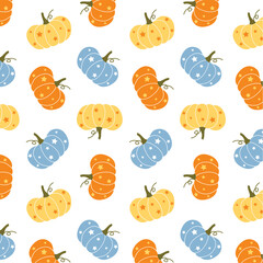 Seamless pattern of patterned pumpkins on a white background. Thanksgiving celebration, wrapping paper, background