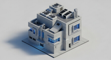 Isometric futuristic building design concept for architecture and urban planning visualization project