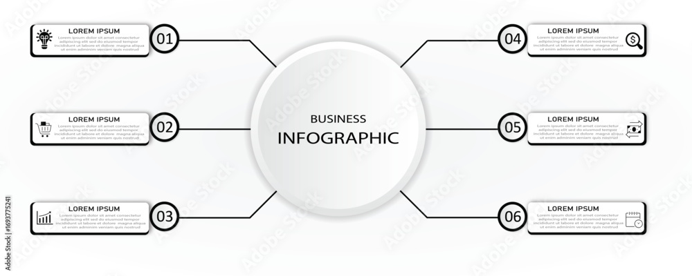 Poster marketing process visualization with white box diagram with icon | business data timeline representa