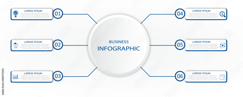 Poster marketing process visualization with white box diagram with icon | business data timeline representa