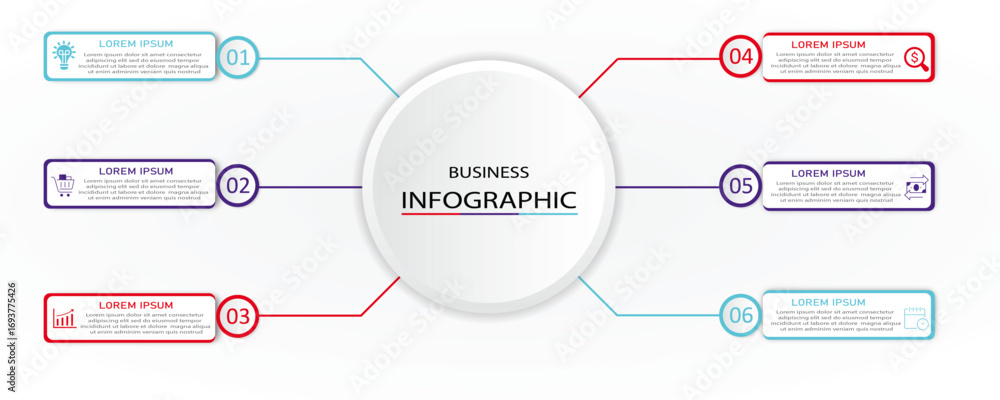 Poster marketing process visualization with white box diagram with icon | business data timeline representa