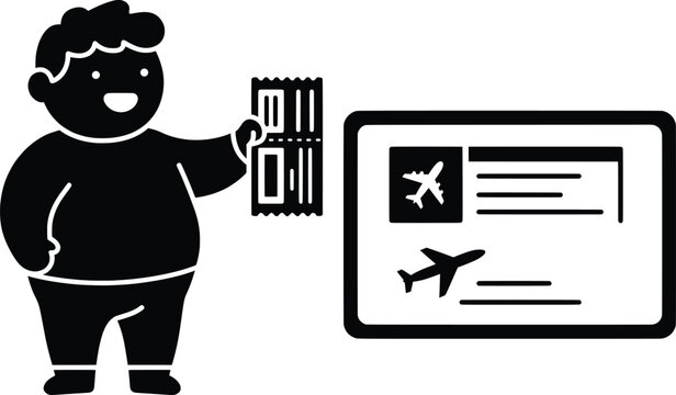 Happy Child Holding Flight Tickets in Front of Digital Boarding Pass on a Smartphone, Vector Illustration, Fun Environment, Cheerful Viewpoint