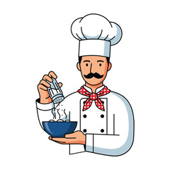 Happy Chef Seasoning Soup: Line Art Illustration