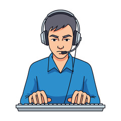 Serious Male Customer Service Agent Typing on Keyboard