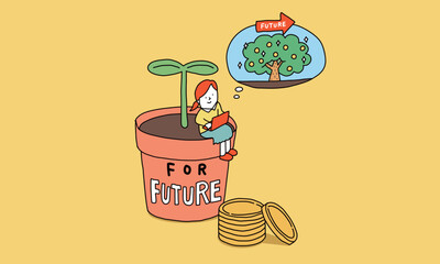 将来のために資産運用をする人のイメージイラスト