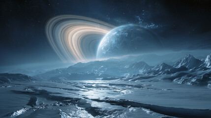 majestic view of a massive blue gas planet with swirling storm clouds