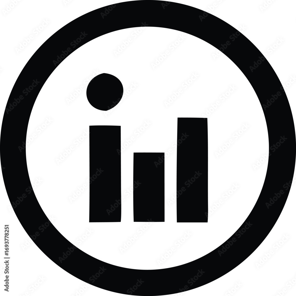 Poster modern abstract symbol with circular outline featuring vertical bars and a dot representing data or 