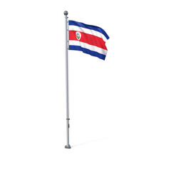Costa Rican Flag Waving on Flagpole , 3d Png, transparent background.