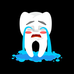 crying tooth with tears. Symbol of dental pain, toothache, caries, and oral problems. Perfect for dentistry, healthcare, medical posters, and children’s projects.
