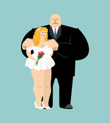 strong, muscular groom with his bride at the wedding. Symbol of power, love, and family. Perfect for romance, marriage, humor, and lifestyle projects.
