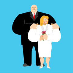 bodybuilding bride and groom at their wedding. Symbol of strong love, power couple, and fitness lifestyle. Perfect for sports, romance, and humorous projects.