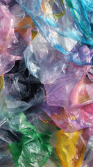 Colorful crushed plastic bags create abstract pattern