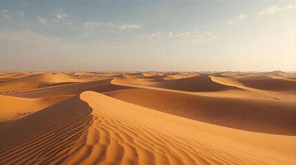 Golden Sands of the Desert A Breathtaking View of Rolling Dunes Under a Clear Sky