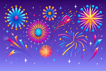 Colorful Fireworks Display Against Purple Sky