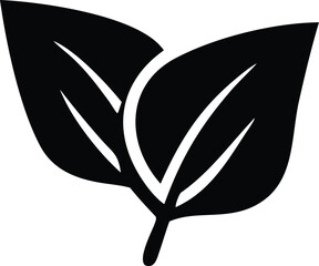 Simple black silhouette of two overlapping leaves representing nature growth and organic concepts for design