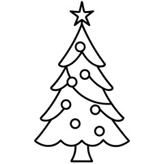 Elegant Christmas Tree Line Art Illustration with Star and Ornament Decorations Festive Holiday Season Vector Design