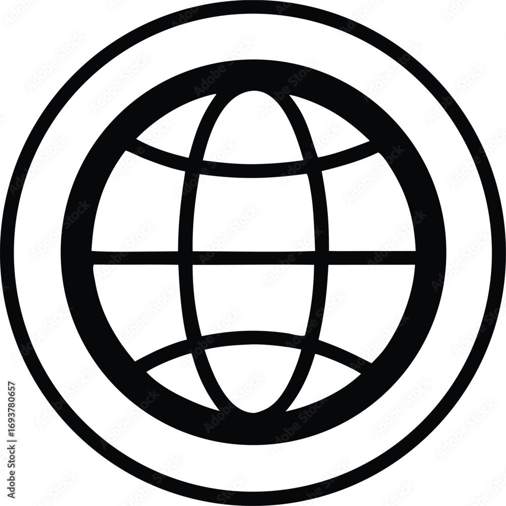 Poster global network symbol featuring a stylized globe within a circular emblem representing connectivity 