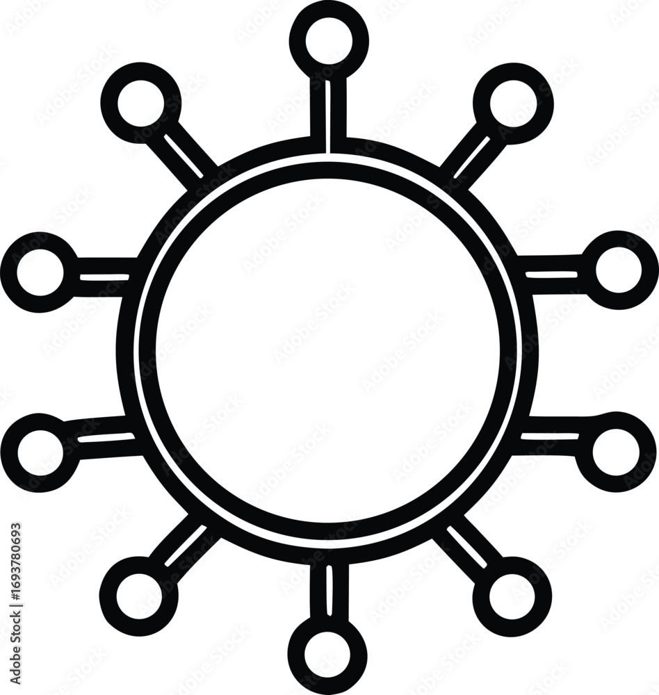 Aufkleber abstract circular starburst icon with connected nodes representing network or science concept in out