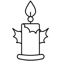 Minimalist Christmas Candle Outline with Holly Leaves for Holiday Season Celebrations and Festive Decor