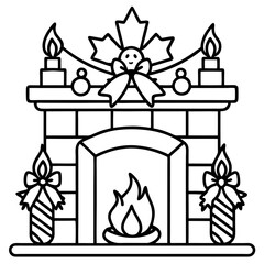 Festive Fireplace with Decorations Holiday Cheer and Warm Fire Ideal for Christmas Season Line Art Design