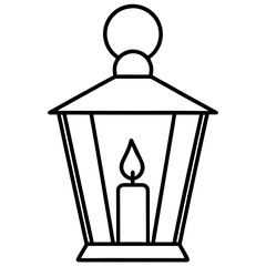 Vintage style lantern with a burning candle inside a simple line art illustration perfect for design element in various projects