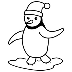 Cute cartoon penguin with santa hat standing on ice floe vector illustration adorable animal winter holiday season