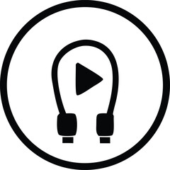 Dynamic audio playback icon representing sound and music with a play button symbol within a circular frame for digital media