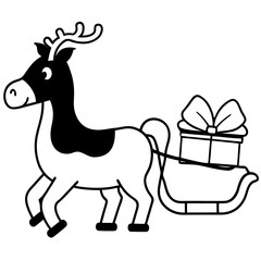 Festive Holiday Season Celebration with Cartoon Reindeer Pulling a Sleigh Loaded with Gifts for Christmas Cheer and New Years Joy