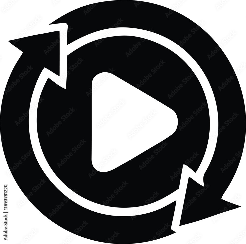 Aufkleber modern play button icon with circular arrow loop represents media playback and content cycling for d
