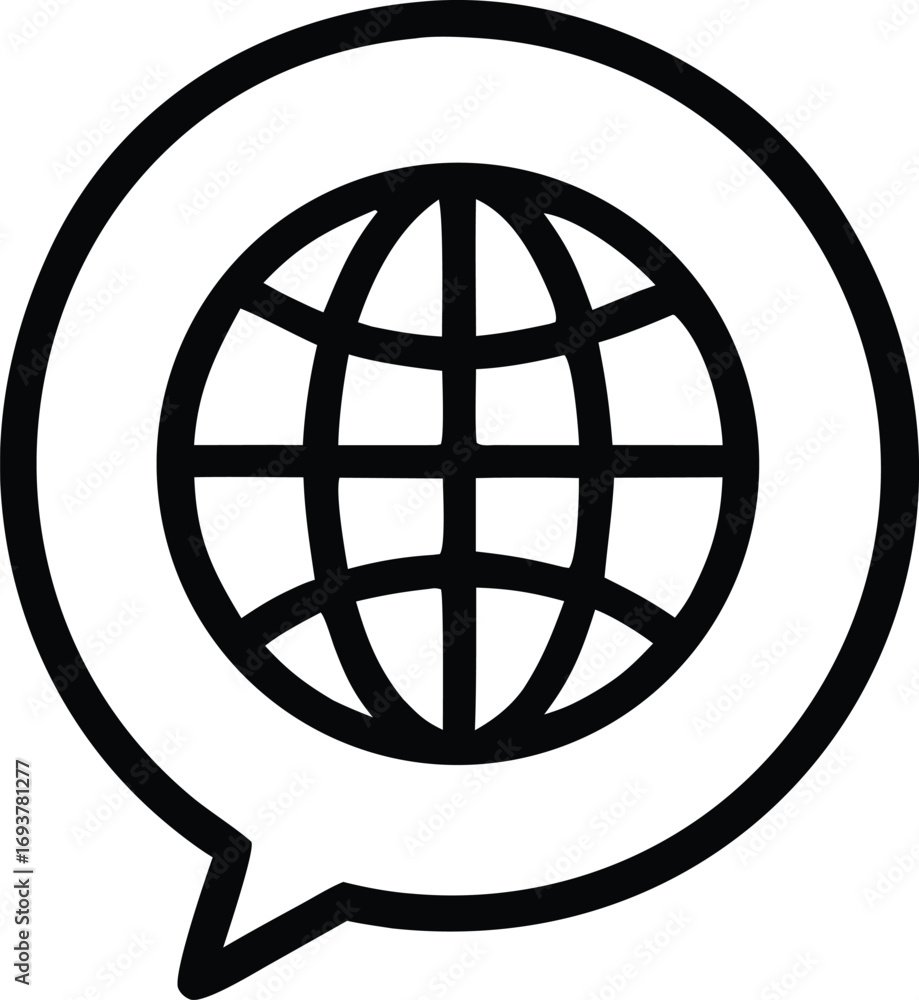 Poster global communication icon a stylized globe within a speech bubble representing international dialogu
