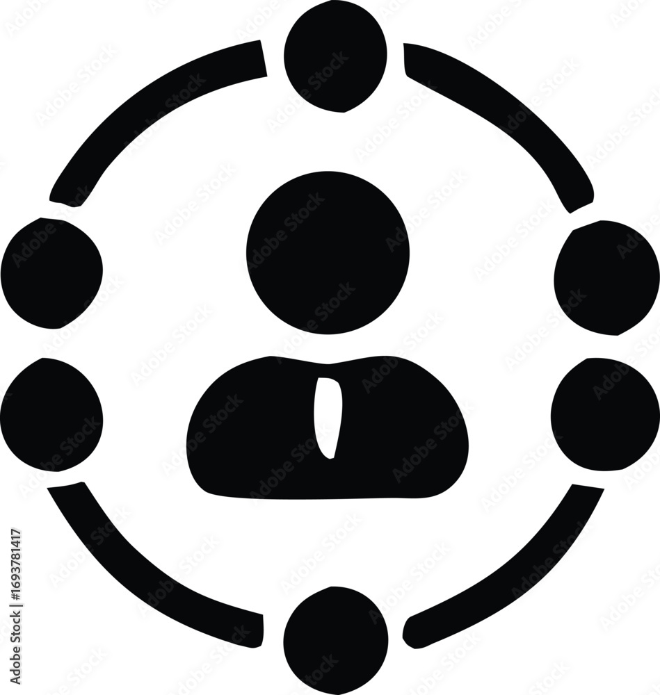 Poster teamwork and collaboration icon abstract human figure center surrounded by connected circles represe