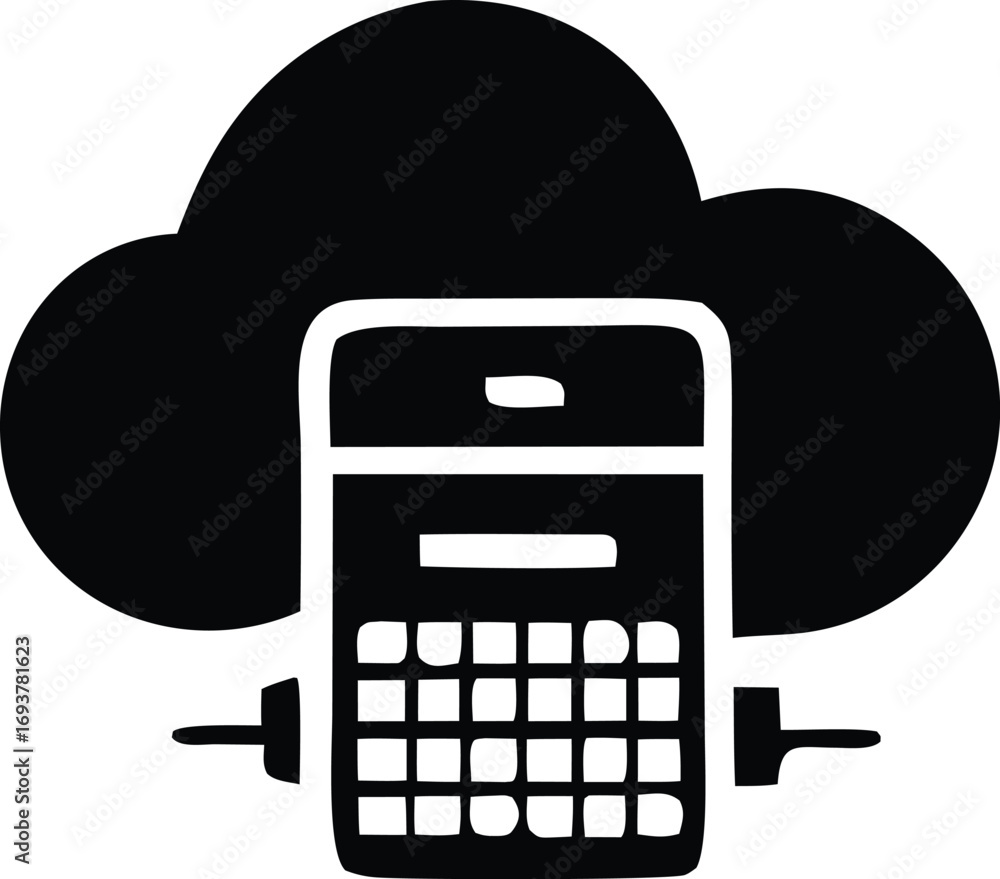 Poster cloud computing and digital finance icon representing secure data storage and financial calculations