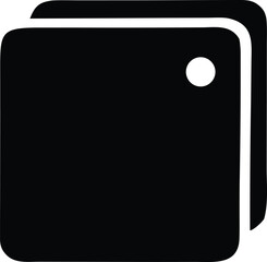 Simple black icon representing stacked square images or photos with a small circular detail suggesting a button or focus point
