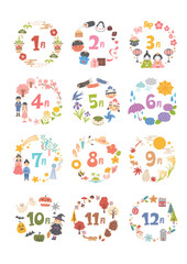 12ヶ月のイメージアイコンイラスト　タイトルデザイン　季節のイラスト