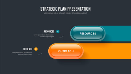 Investor Planning Slide Template Vector Illustration. Consulting Campaign 2 Element Infographic Frame Design. Service Portfolio Two Option Diagram Presentation Layout.
