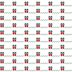 Gift box seamless pattern of pixel-art and geometric dots and diamond of Christmas color. Christmas pattern background. Simple shape, modern, cute, festival concept for wrapping paper, fabric texture.