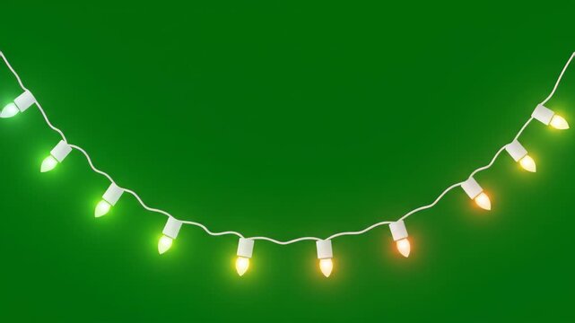 Animated Christmas Lights String on Green Screen Background Seamless Loop