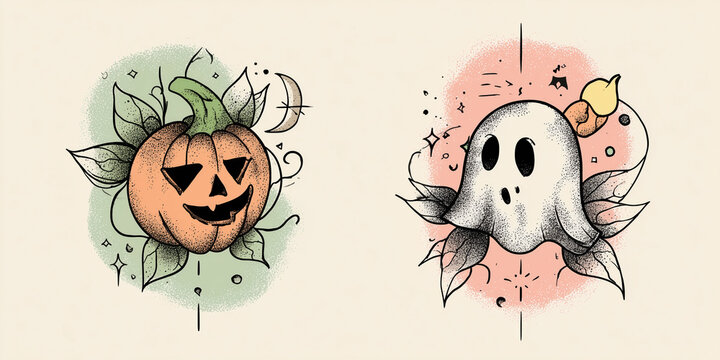 Halloween Grafik Tattoo Vektor f&uuml;r Vorlage Zeichnung Plakat