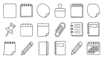 Various handdrawn memo pads, notes, tags, and decorative elements
