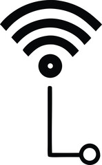 Icon representing wireless internet connectivity signal with a connecting line to a network point symbol for digital communication and technology concepts.